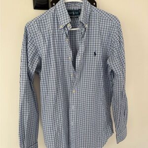 Polo by Ralph Lauren Men's White and Blue Plaid Shirt